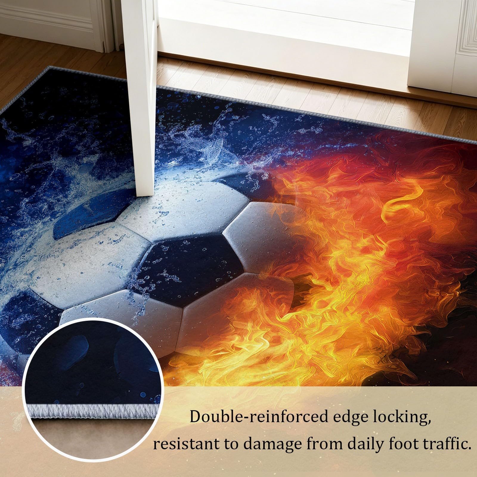 Fantasy Art - Alfombra antideslizante para sala de estar, 100 x 160 cm, alfombra de suelo, color negro y blanco, pelota de fútbol, lavable, pelo bajo, para sala de estar, dormitorio, comedor