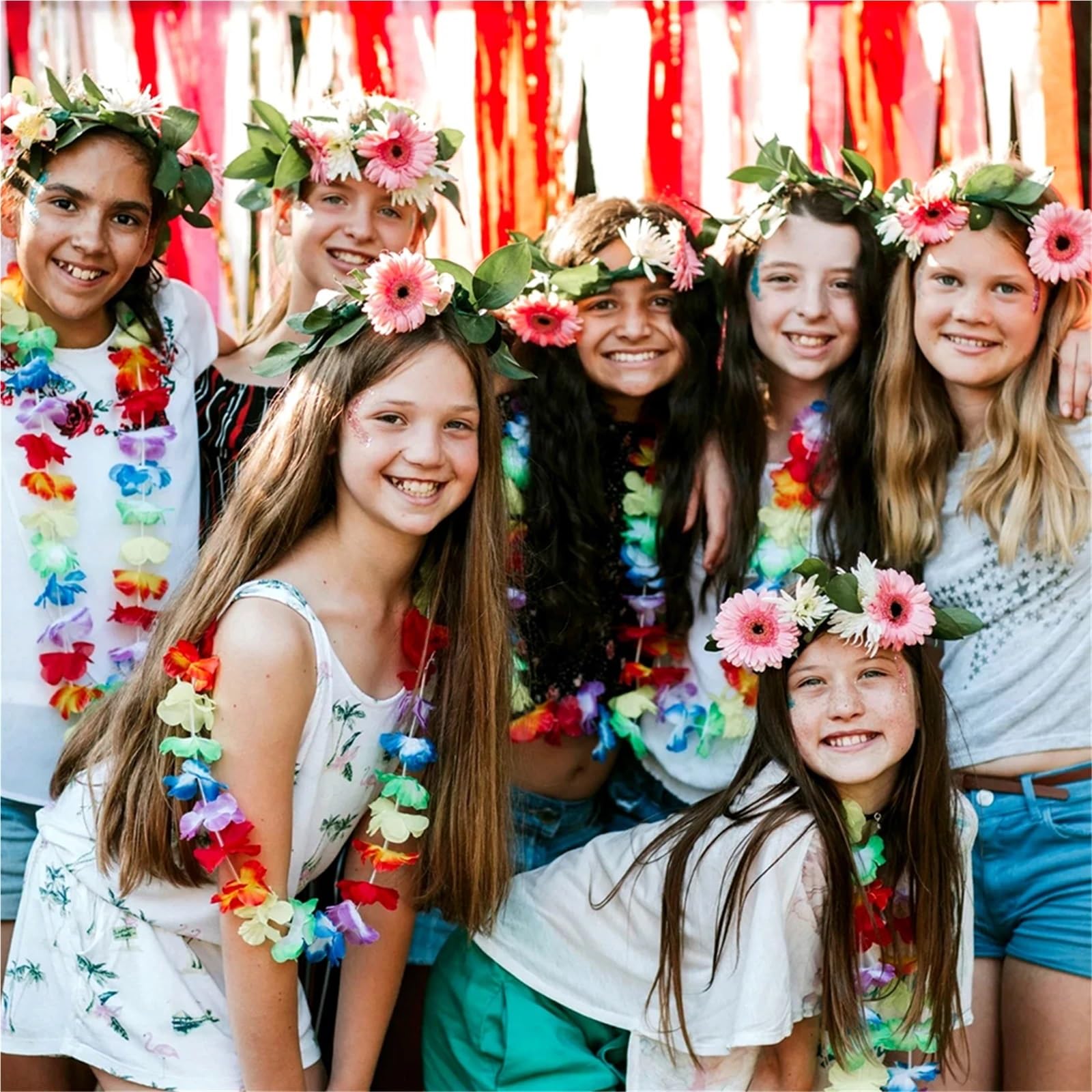 Hawajska garlanda, Hawajskie girlandy kwiatowe naszyjniki wielokolorowe na przyjęcie plaży Luau dekoracje ślubne i urodzinowe