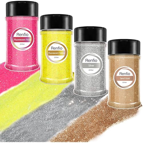 Renfio Glitter Set - 4 Colors Fine PET Flakes Crafts Sequins, 1.94oz(55g) X 4, 1/128" Powder for Teachers' Day, Roses, Back to School Gifts - Vibrant Rainbow