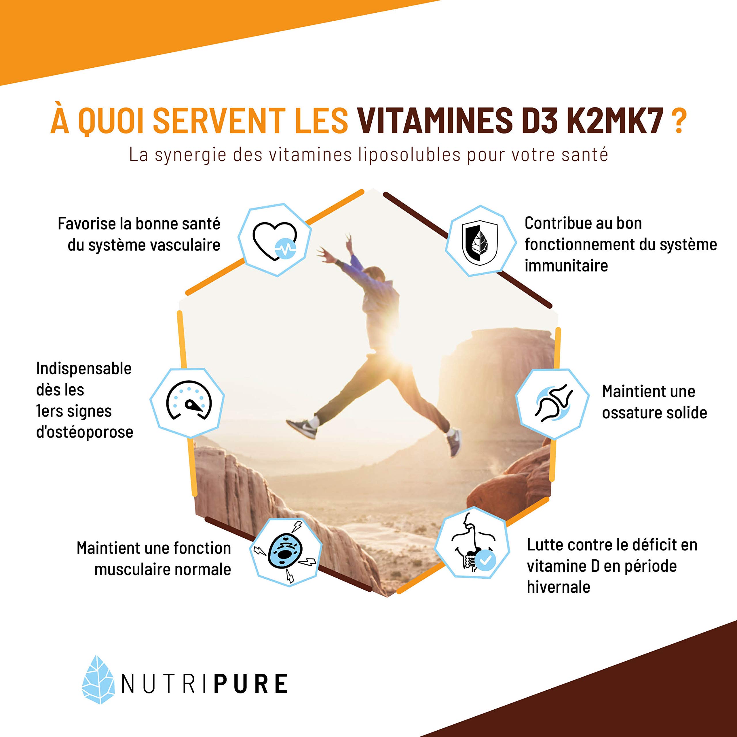Nutripure | Vitamine D3 K2-MK7 3000 UI | Dosage Élevé pour Système Immunitaire, Santé Osseuse et Musculaire | Avec VitaMK7® et Huile d’Olive Bio | Haute Absorption et Posologie Personnalisée | 5 Mois