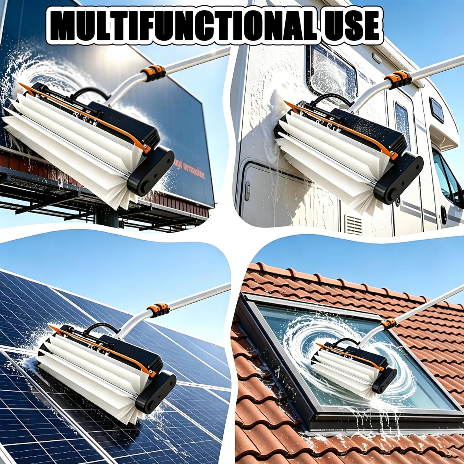 Cepillo de limpieza de paneles solares, cepillo eléctrico de rodillo de lavado de paneles fotovoltaicos, 150 W/380 rpm, modos húmedo/seco, cabezal de 60 cm, poste de alimentación de agua de 3,5 m