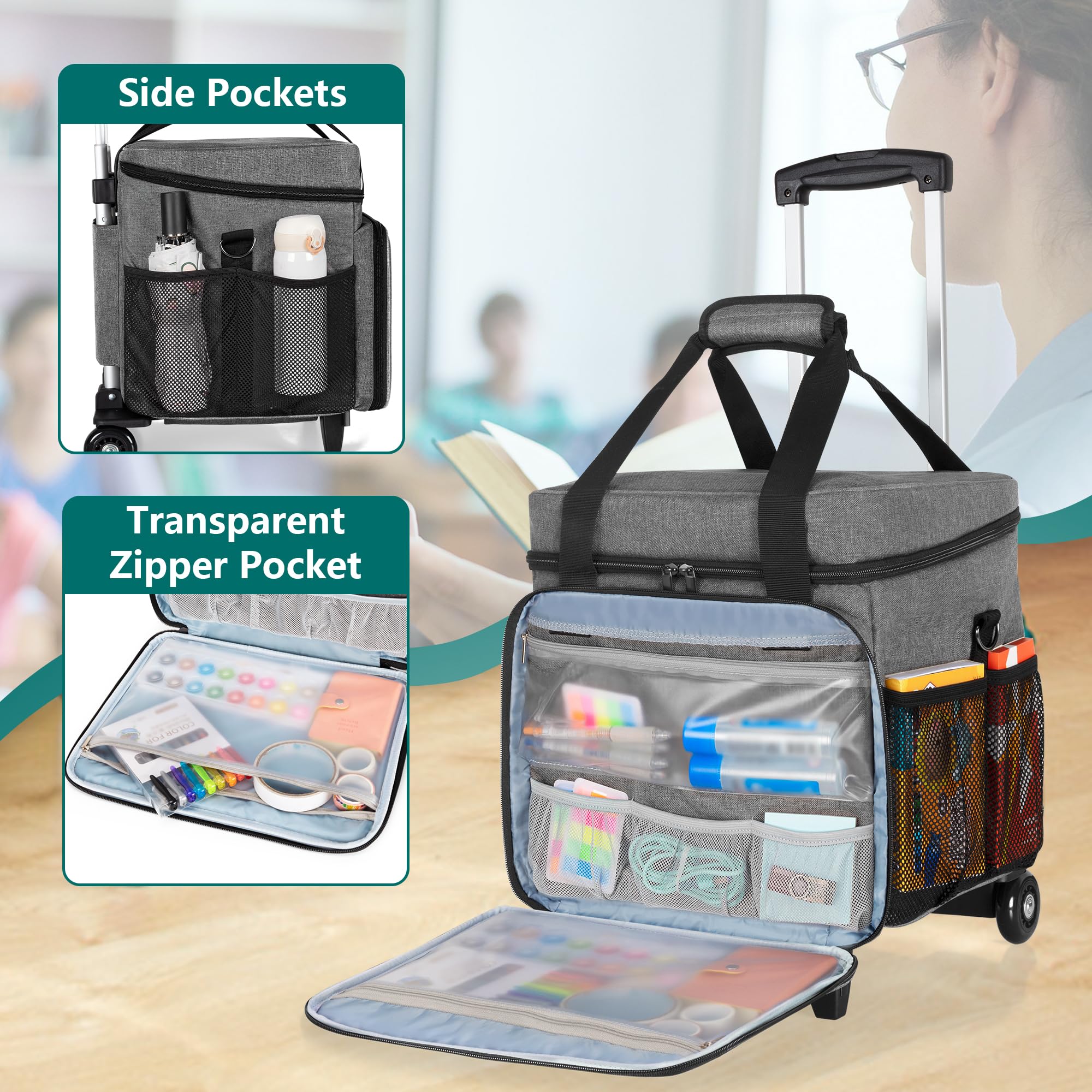 Bagsmart Tote Bag LUXJA Rolling With Teacher Tote, Black