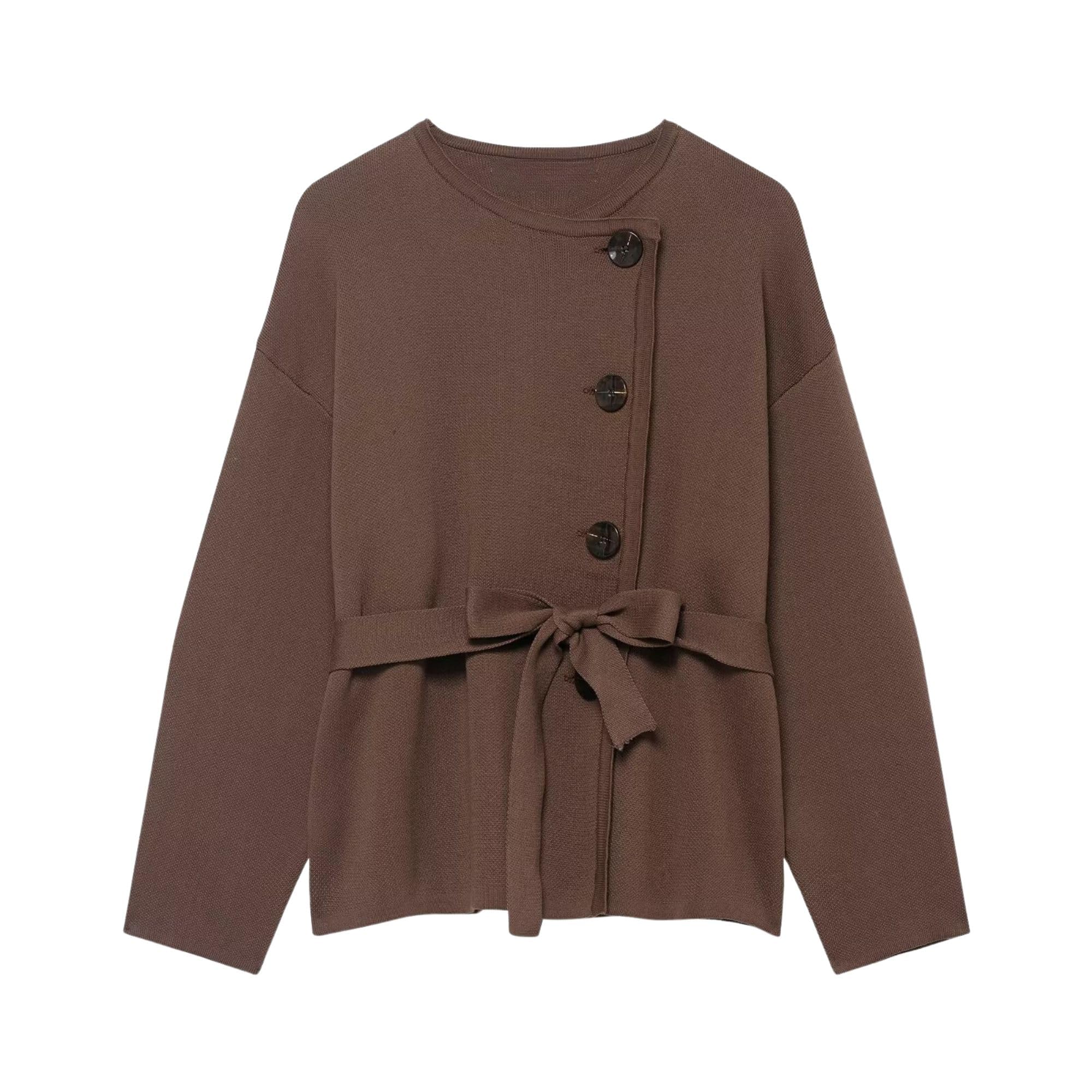 FindThy Womens Belted Cardigan Sweater Trendy Crewneck Long Sleeve Button Down Solid Color Knit Outerwear Coat