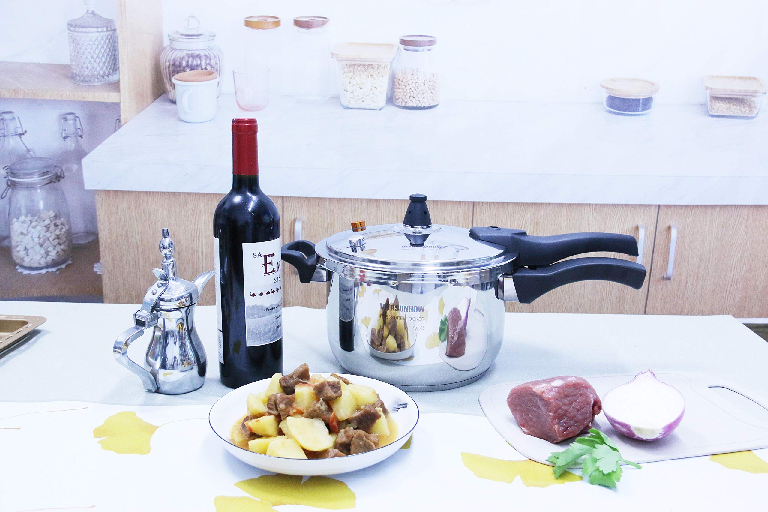 LUCKDANO 5L Stainless Steel Pressure Cooker - 80KPA Fast Cooking Pot With Safety Valve