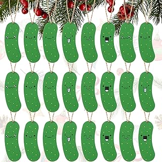 Jetec 24 Pieces 3.54 inch Pickle Christmas Ornaments Wood Pickle Ornaments Christmas Pickle Tree Ornament Wood Christmas Pickle Hanging Ornaments for Christmas Tradition Decor Party Favor