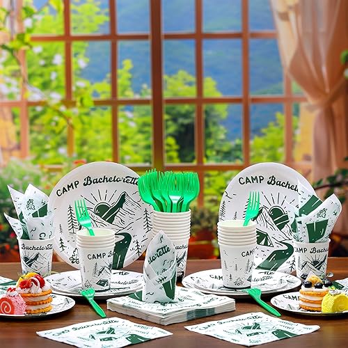 Miniatura 8 de Zubebe 120 piezas de suministros de despedida de soltera para 24 invitados, platos de papel (7 y 9 pulgadas), vasos, tenedores, servilletas de