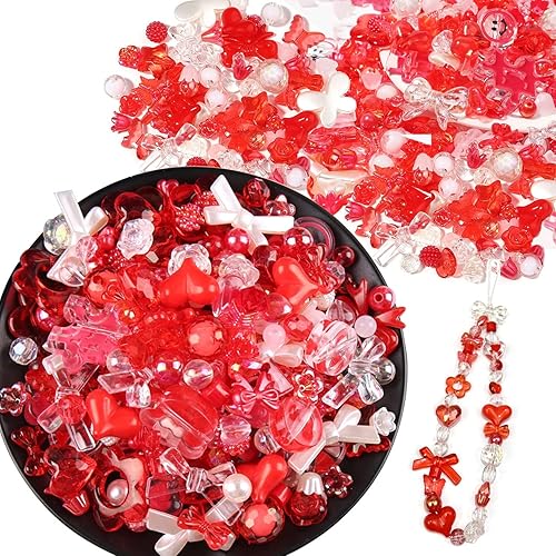 Cuentas estéticas de acrílico surtidas de 5.29 oz (170  230 unidades) para hacer joyas, cuentas redondas kawaii, corazón, estrella, mariposa, lazo,