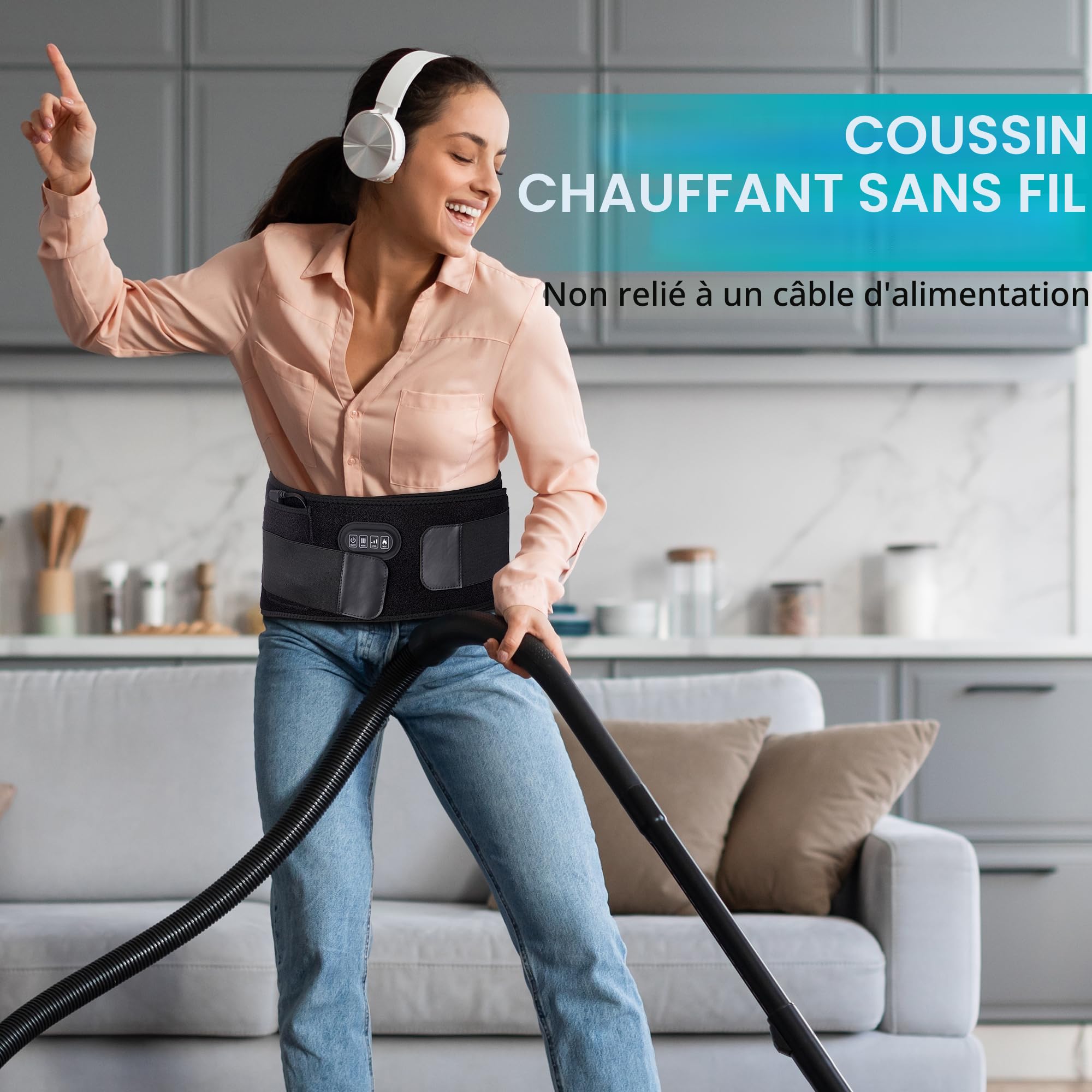 Ceinture Chauffante Lombaire Sans Fil avec 3 Modes de Massage Dos et 3 Niveaux de Chauffage - Soulagement Efficace des Douleurs Lombaires, Abdominales et des Jambes sciatique,Regles douloureuses