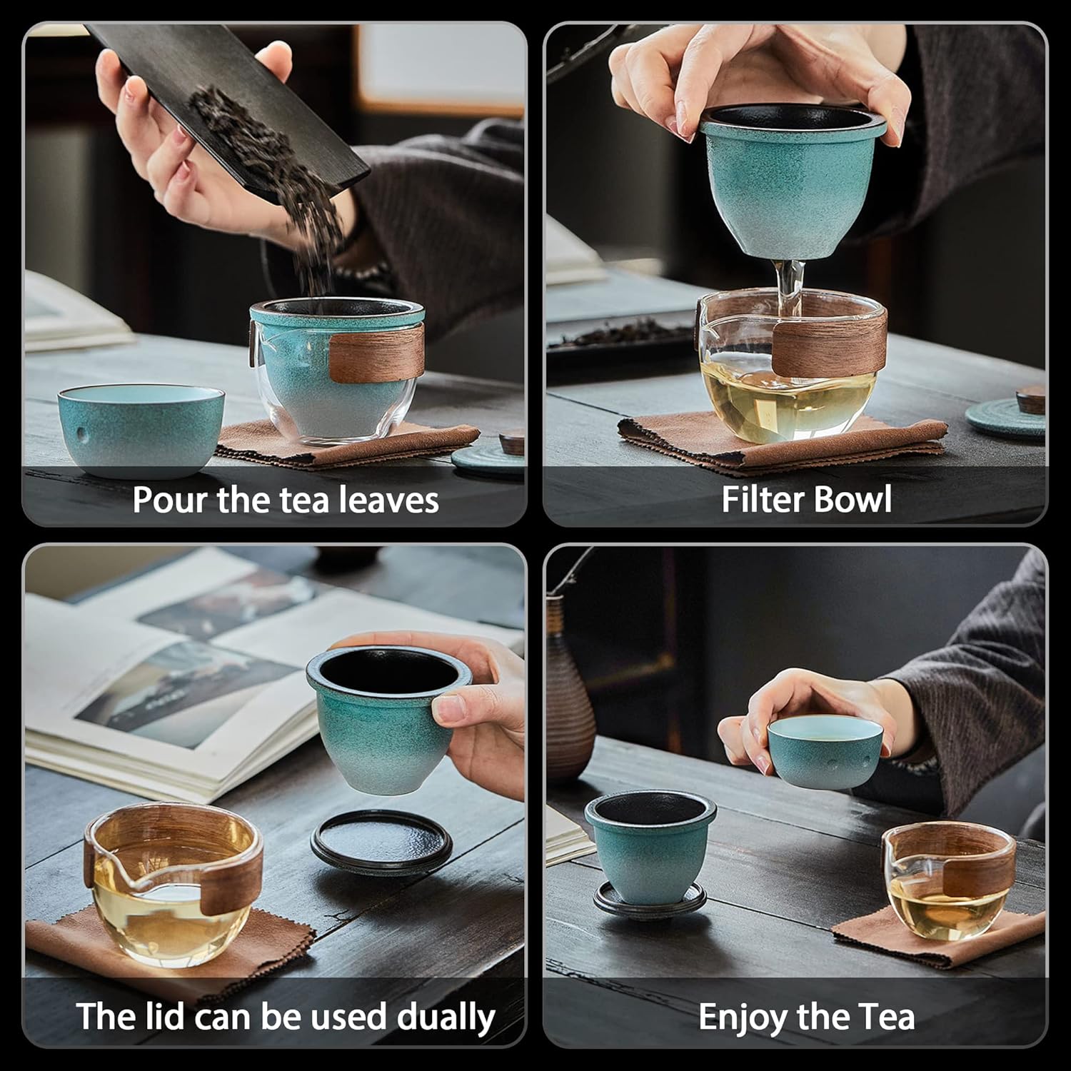 TIOEFAFL Travel Tea Set with Teapot and 4 Cups