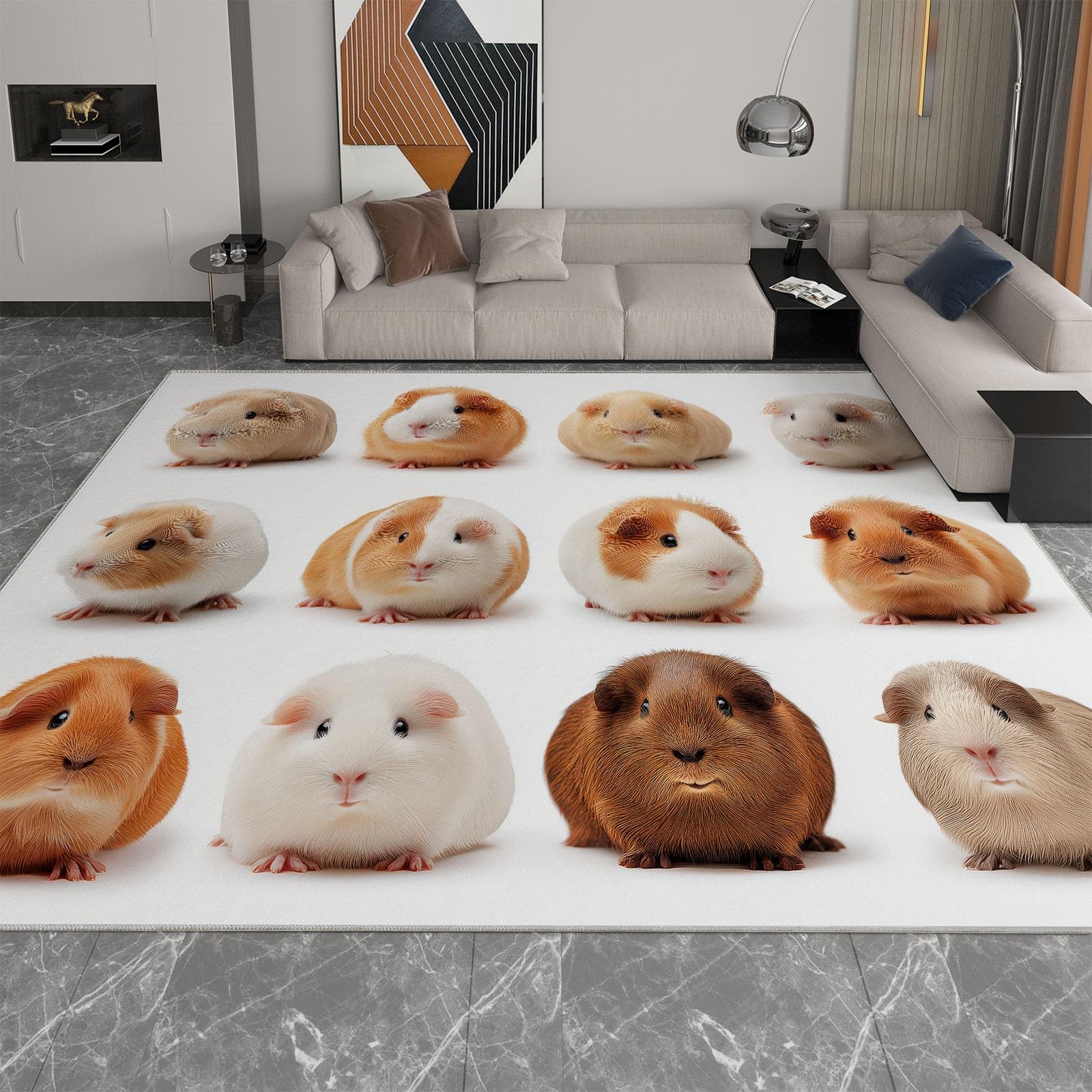Alfombra antideslizante con diseño de conejillo de indias de animales, 100 x 160 cm, alfombra para dormitorio de niños y niñas, alfombra de suelo para sala de estar, dormitorio, alfombra de juegos