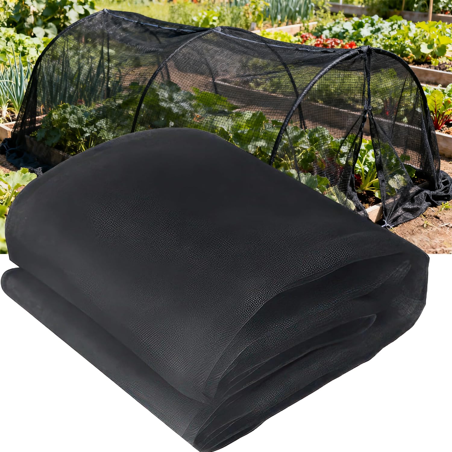 Ousuwo 1Pcs Outdoor Insect Protection Net, 2.4m×6m Fine Mesh Polyester Barrier for Garden Vegetable Patio and Canopy Bug Screen(Black)