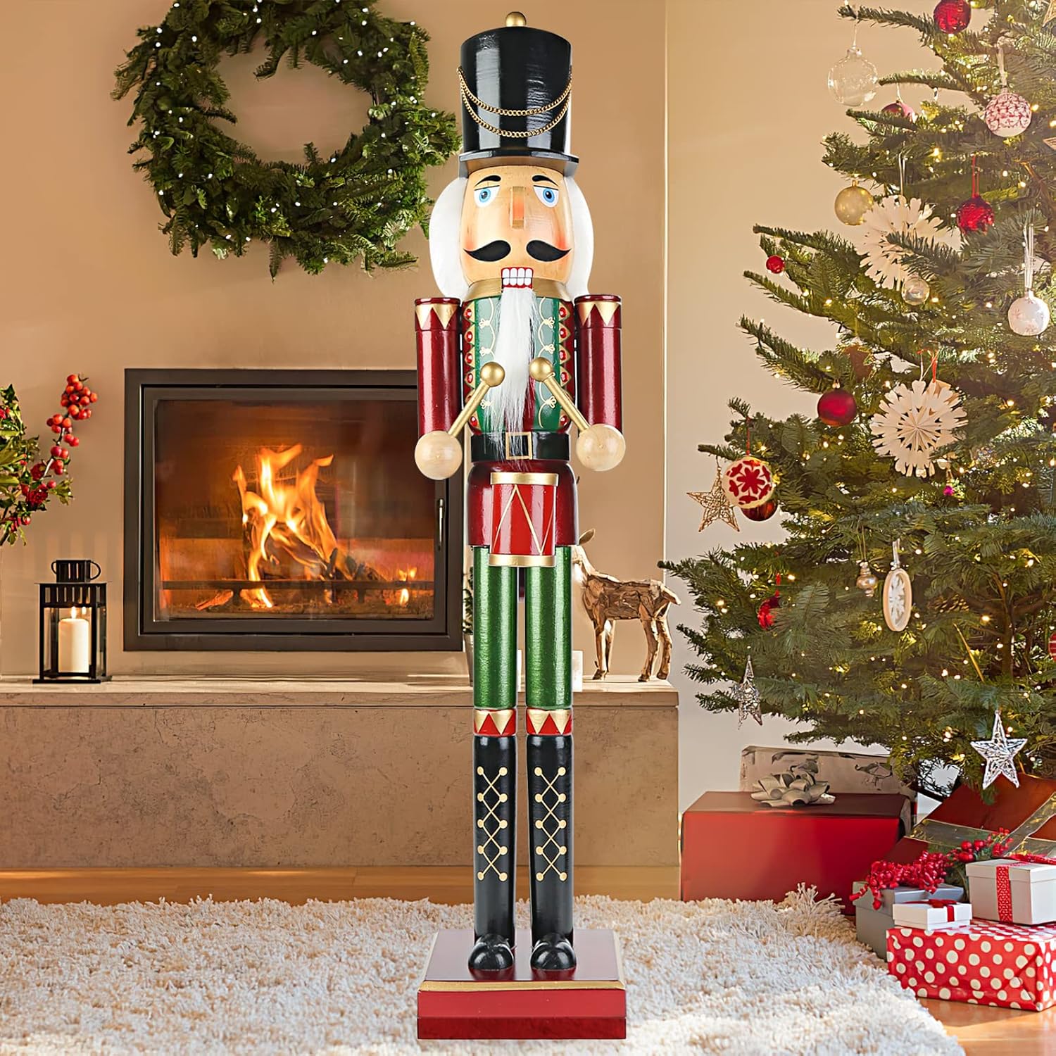 (damaged) AMOR PRESENT Wooden Nutcracker, 36" 2.9Ft Wooden Nutcracker Soldier Figure for Christmas Holiday Decoration