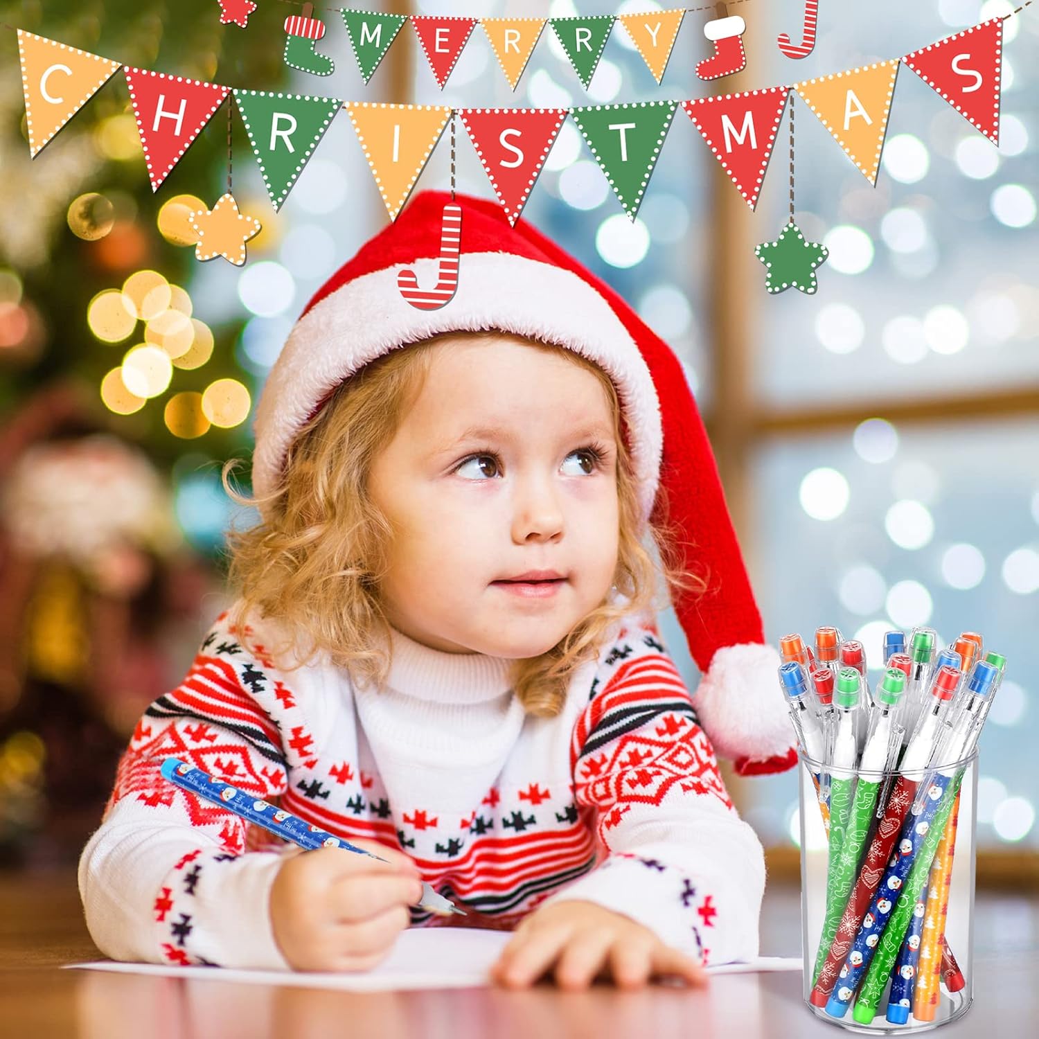 クリスマス 積み重ね可能鉛筆 消しゴム付き 半透明鉛筆 マルチポイント 重ねられるプッシュペンシル クリスマス 面白い クリスマス