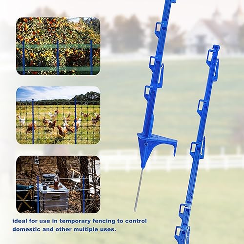 Miniatura 6 de Poste de valla (50 unidades), 42 pulgadas, con 12 lengüetas para sujetar alambre y cinta, azul