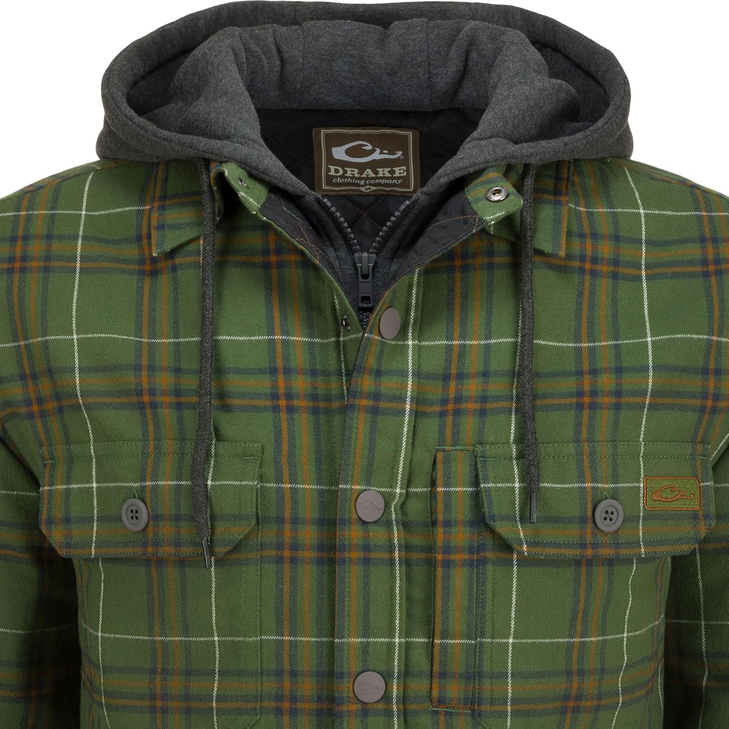 DRAKE WATERFOWL Men's The Campfire Flannel Hoodie | Warm Full-Zip Outdoor Jacket Shirt |Collar with Attached Adjustable Hood