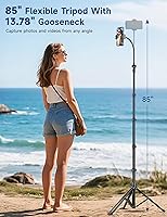 Vista 2 de Soporte de trípode para teléfono, trípode de teléfono celular de 85 pulgadas de alto para iPhone con control remoto de cuello de cisne, soporte