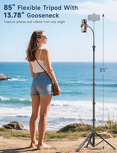 Miniatura 2 de Soporte de trípode para teléfono, trípode de teléfono celular de 85 pulgadas de alto con control remoto de cuello de cisne, soporte de trípode