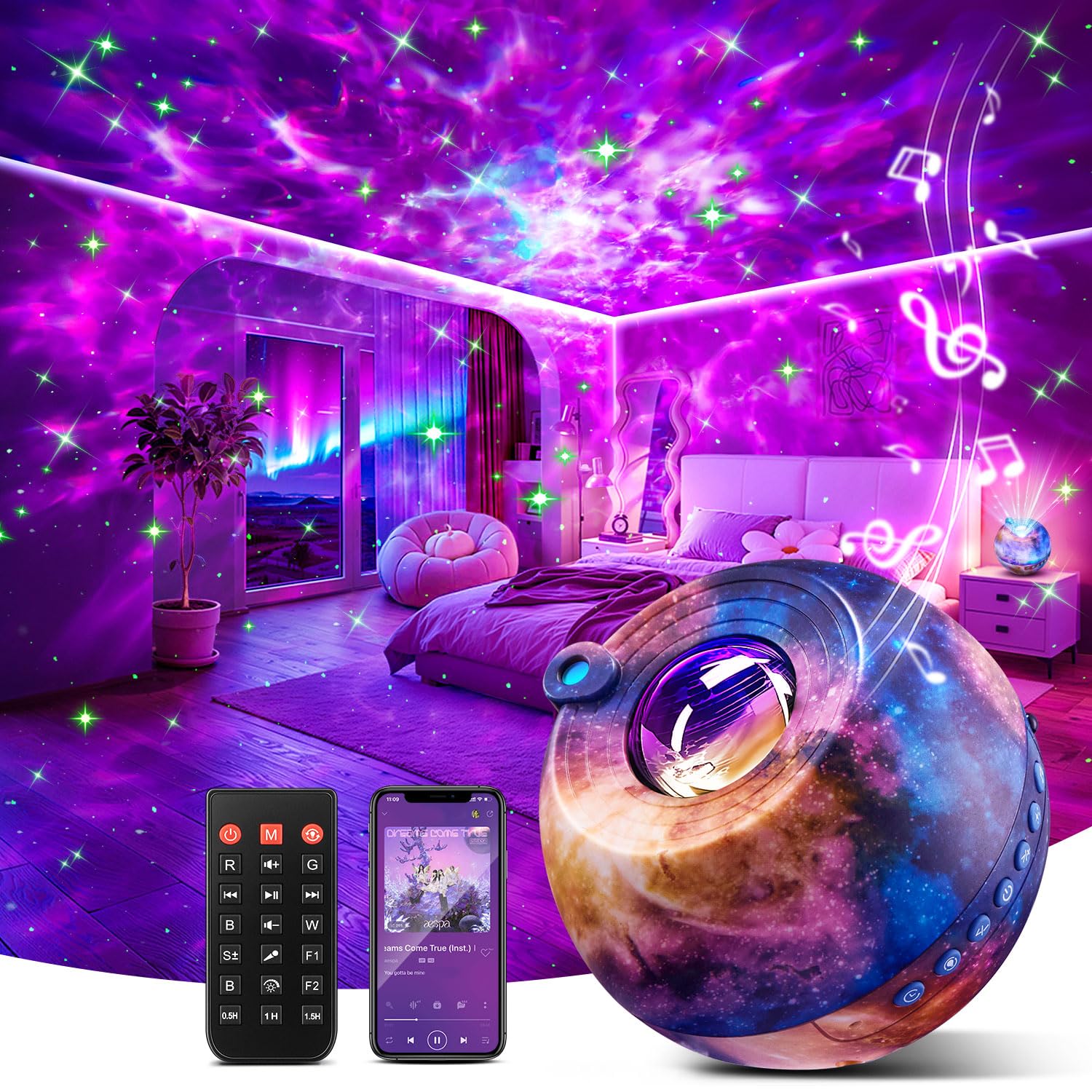 Galaxy Projector Night Light Projector, 15-Color Star Projector for Bedroom