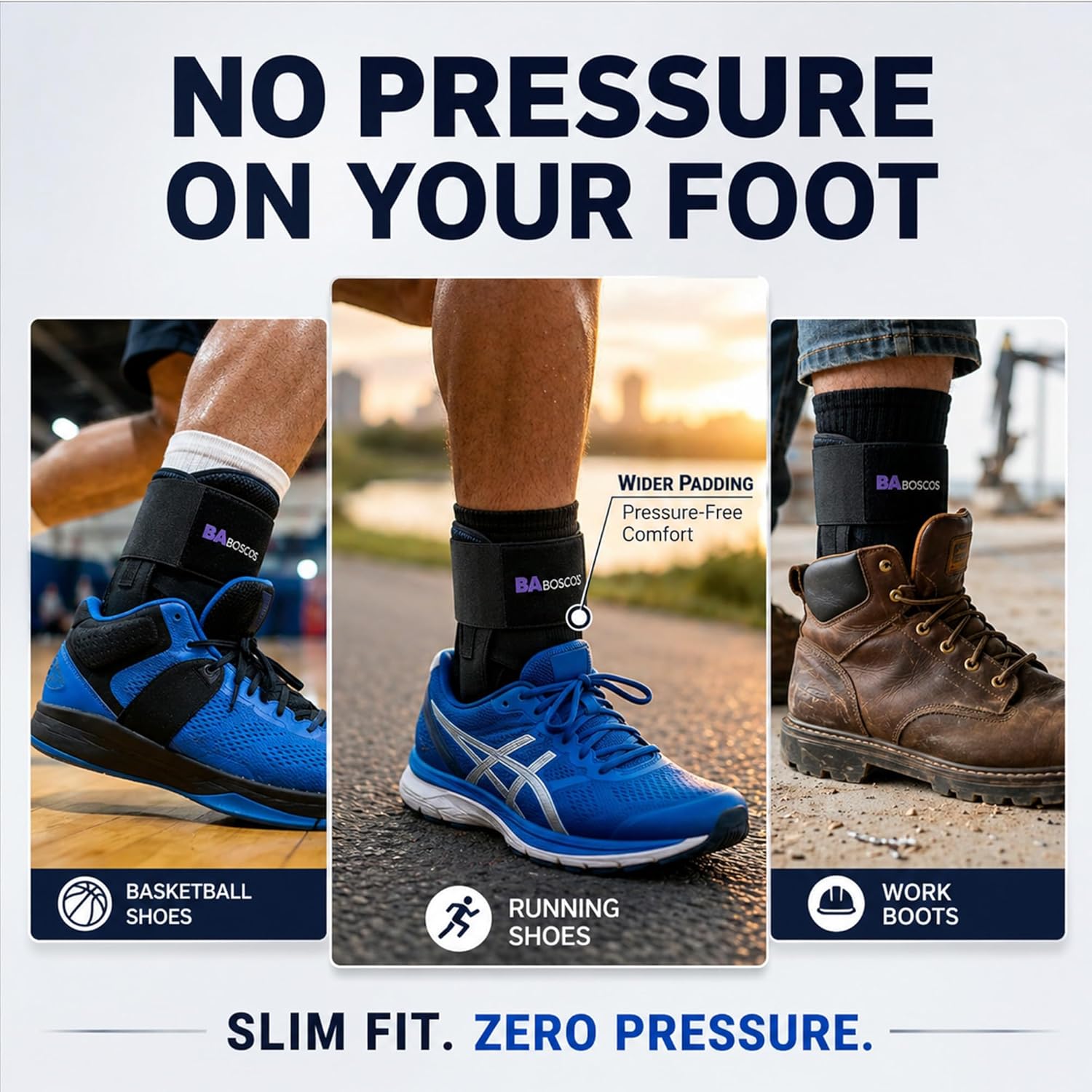 Ankle Brace for Sprain & Sports – 3-Point Support System, No Pressure Comfort Even After Hours, Figure-8 Stability, Easy Hook & Loop Fit for Running, Basketball & Work, XL