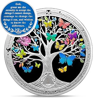 Vintage 3 Month Sobriety Coin - Addiction Recovery Tree of Life AA Coins - 90 Day Butterfly AA Chips and Medallions - 1-20 Prime NA AA Living Clean Narcotics Alcoholics Anonymous Gifts for Men Women