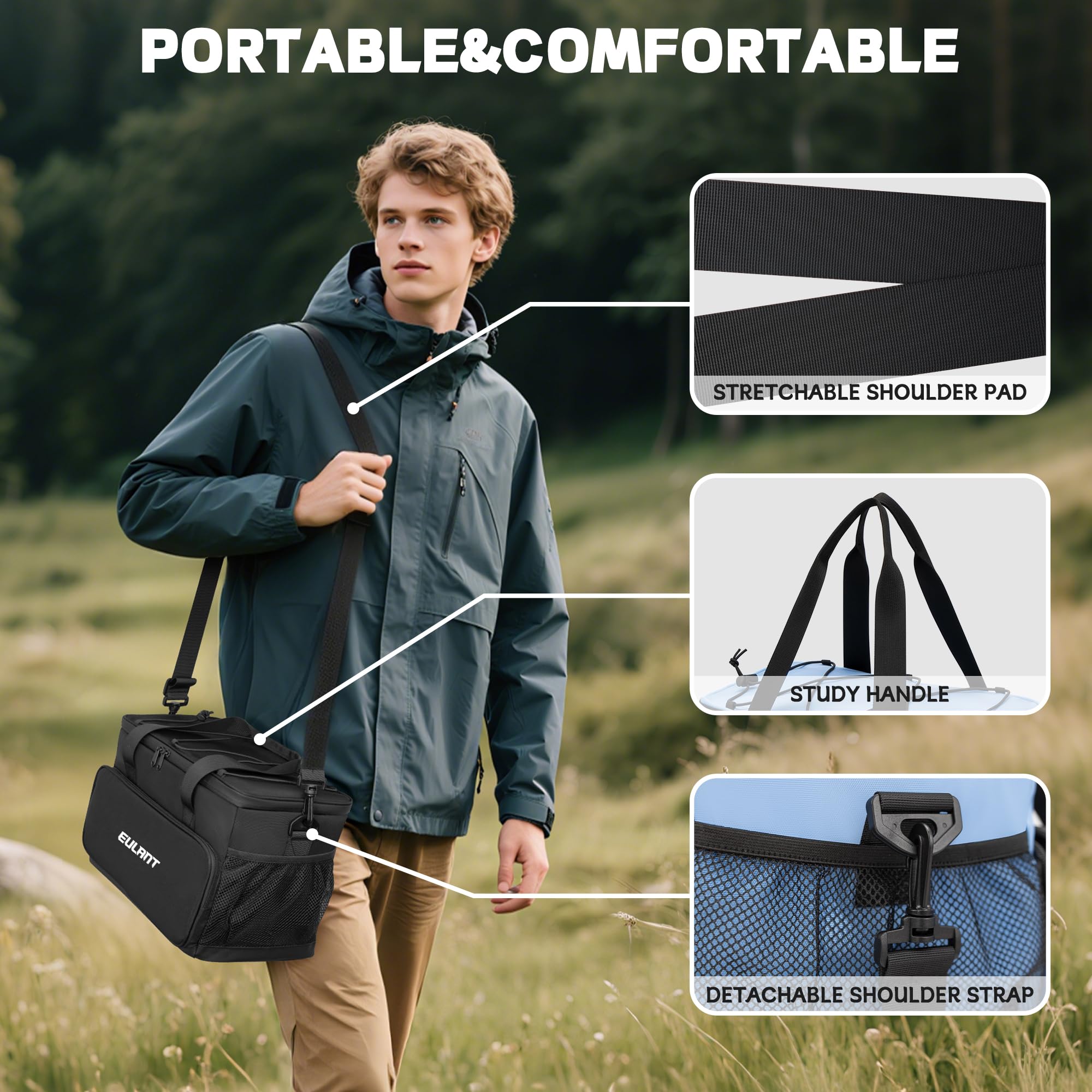 EULANT 2 en 1 Sac Isotherme Repas avec Fermeture Eclair Etanche,Grand sac Sacs Glaciere de 16L + Petite Pochette Isothermes de 5L,Cooler Bag pour Camping Picnic Beach Work Travel School Car