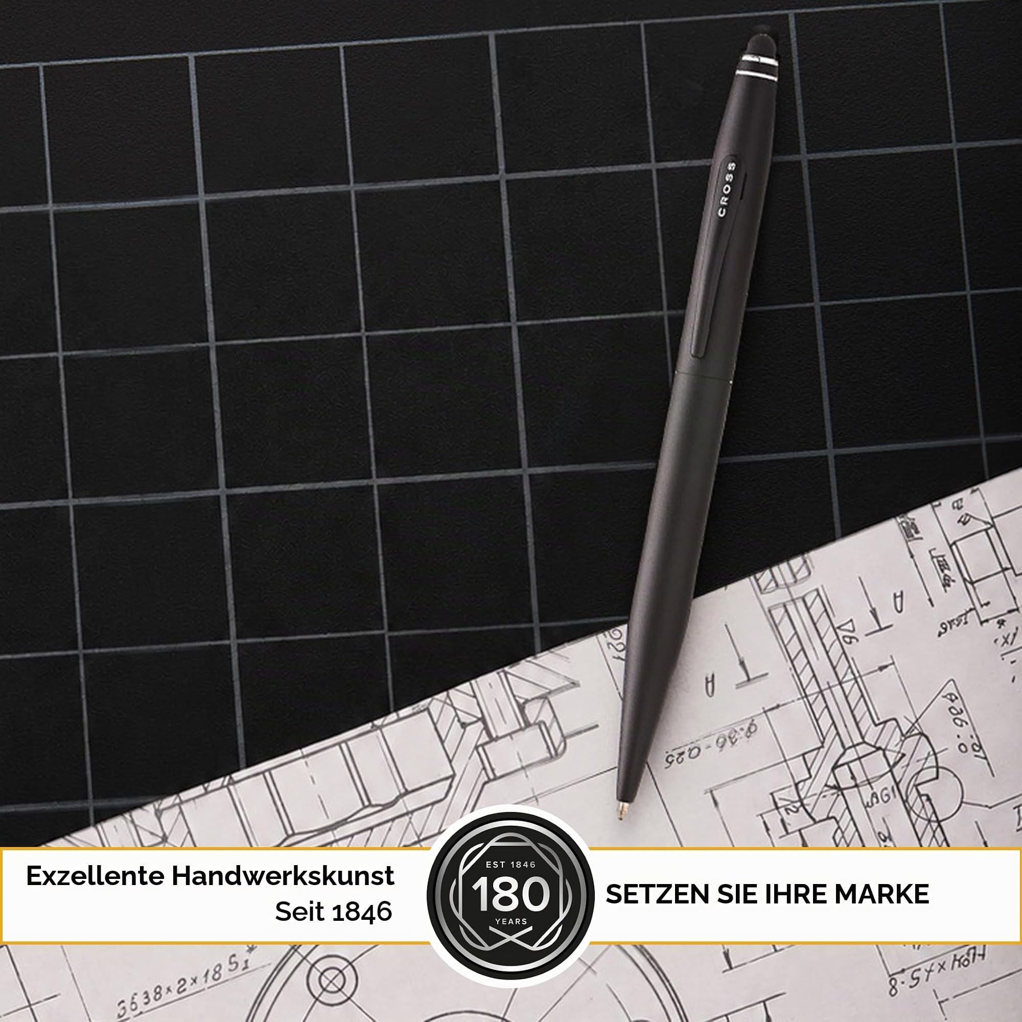 Cross Tech2 Kugelschreiber mit Eingabestift (Stylus), Satin-Schwarz, Kunststoffgehäuse, einziehbar, Strichstärke „Mittel“, nachfüllbar, Ersatzmine schwarz, hochwertige Geschenkverpackung, 1 Stück (1er Pack)