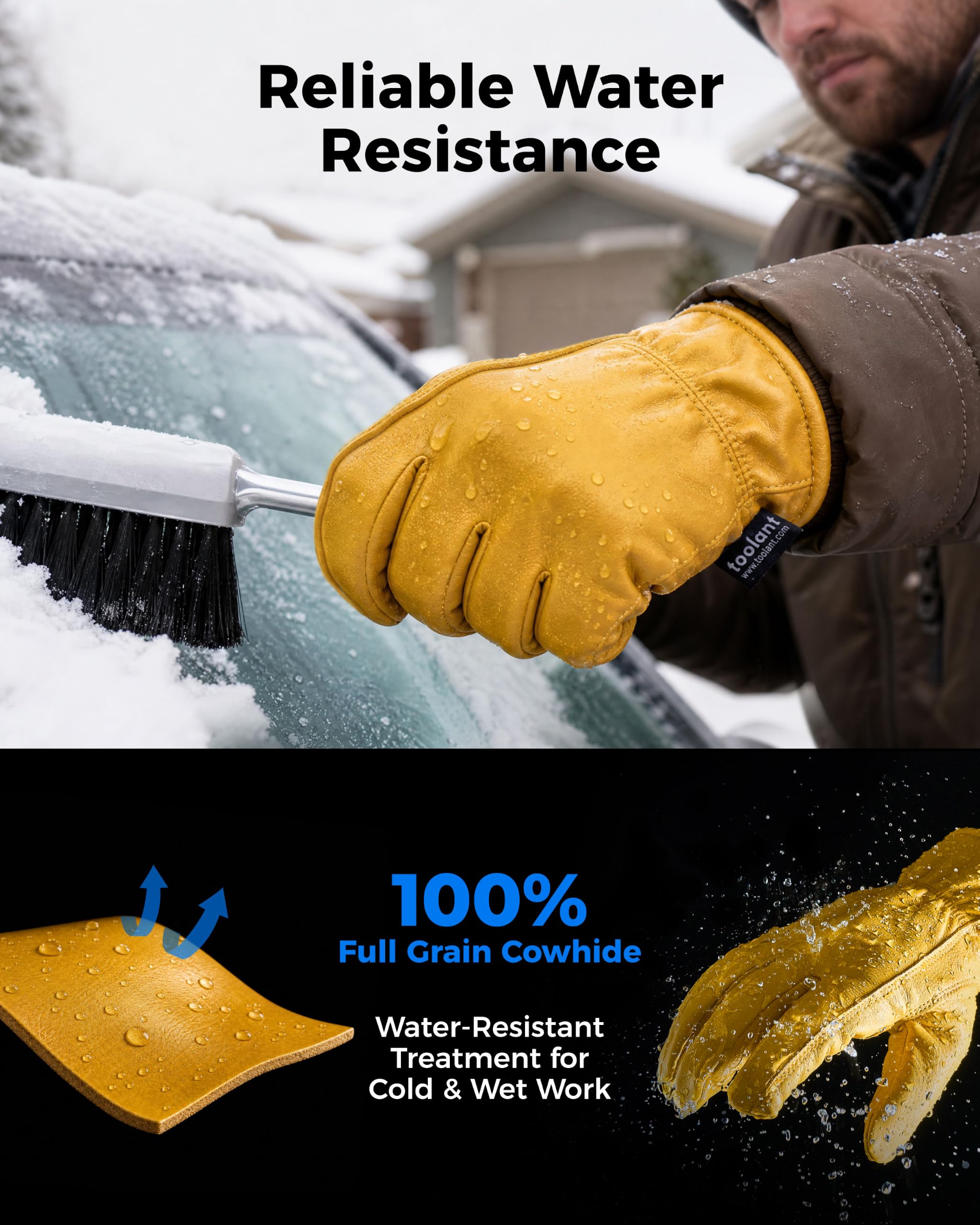 toolant Gants de travail d'hiver en cuir de vachette ouverts, S, 2 pièces