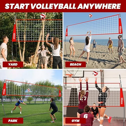 Miniatura 8 de Red de voleibol portátil de 12 pies20 pies para patio trasero, red de práctica de voleibol independiente, juego de entrenamiento de voleibol para