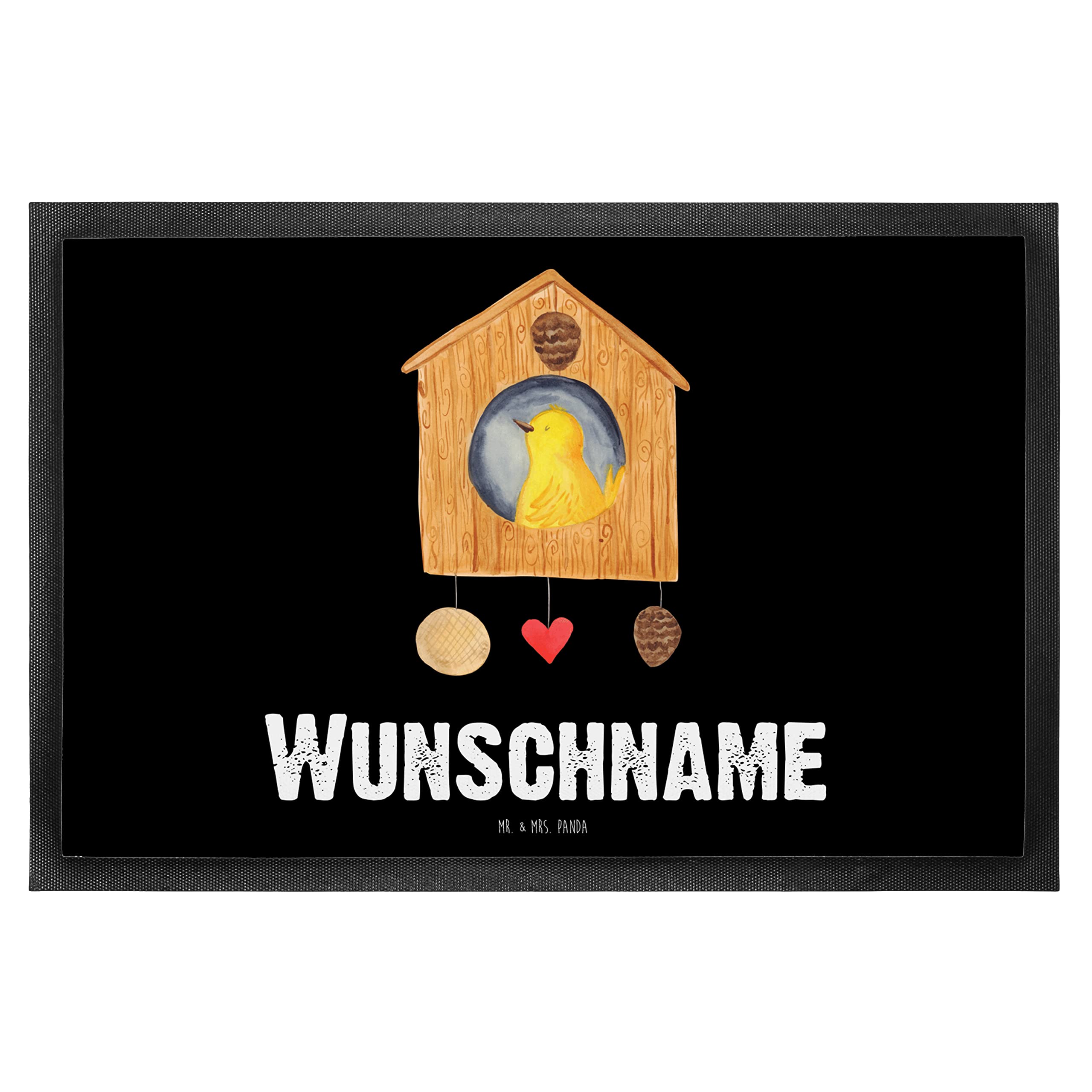 Mr. & Mrs. Panda Eingangsmatte personalisiert Vogelhaus Home 40 x 60 cm - Personalisierte Geschenke, Geschenk, Fussmatte, Hausbau, Türmatte, Sweet, Fußmatte personalisierbar, Haus, Individuelle, Vogel