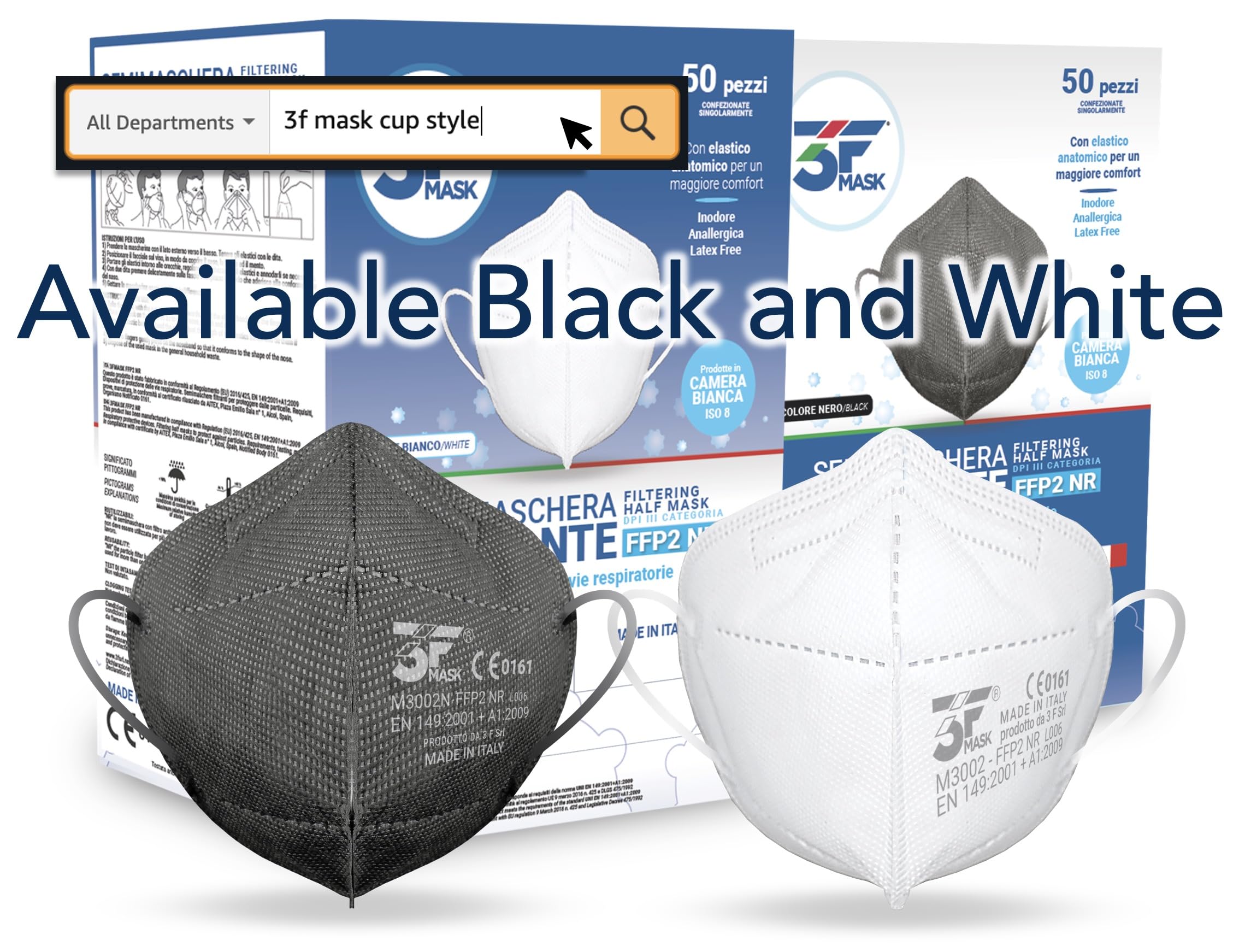 Lot de 50 masques FFP2 certifiés, fabriqués en Italie, emballés individuellement – ​​conformes à la norme UNI EN 149:2001+A1:2009 – couleur Blanche