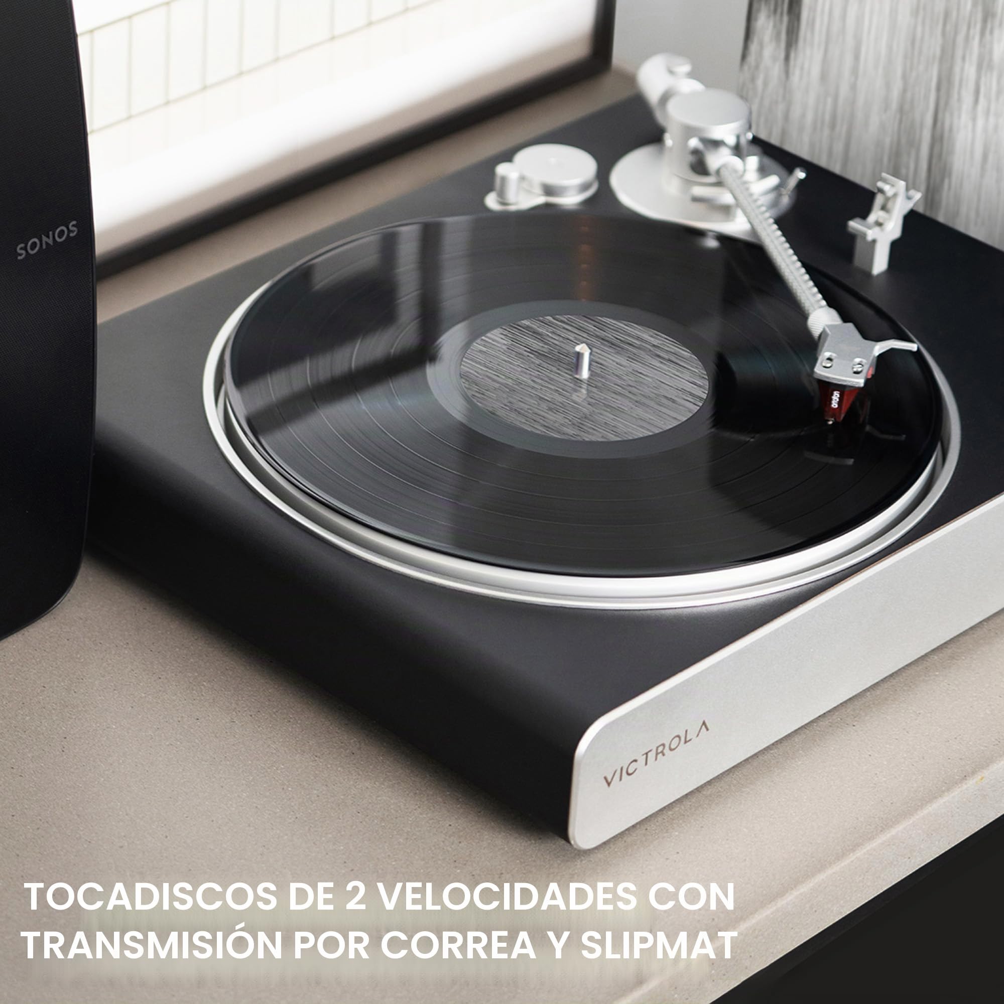 Victrola Stream Carbon – Tocadiscos Wi-Fi de 2 velocidades con Bluetooth, Compatible con Sonos, UPnP, Roon Ready, cápsula Ortofon 2M Red y Brazo de Fibra de Carbono (Negro)