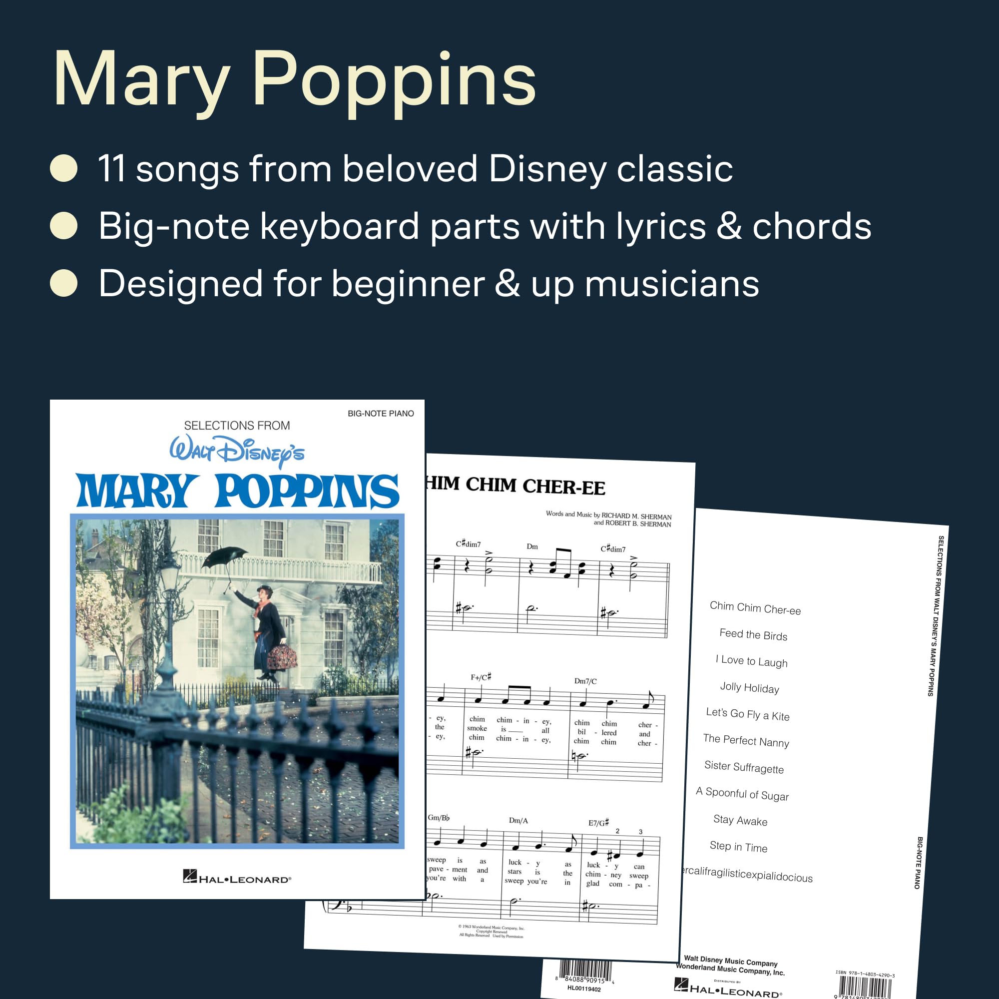 Mary Poppins – Big Note Piano Songbook | 11 Classic Songs from the Disney Movie with Easy Arrangements and Lyrics | Hal Leonard Sheet Music for Beginners and Advanced Players