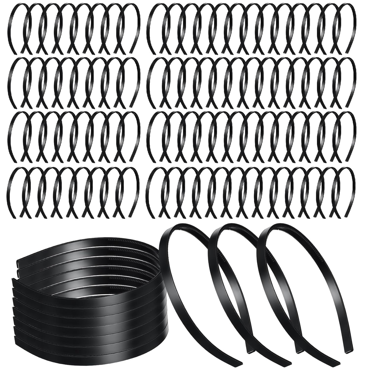 200 Pcs Black Plastic Headbands Bulk Plastic Plain Craft Hair Bands with 0.4 Inch Wide Double Teeth Headband for Women's DIY Hair Accessories