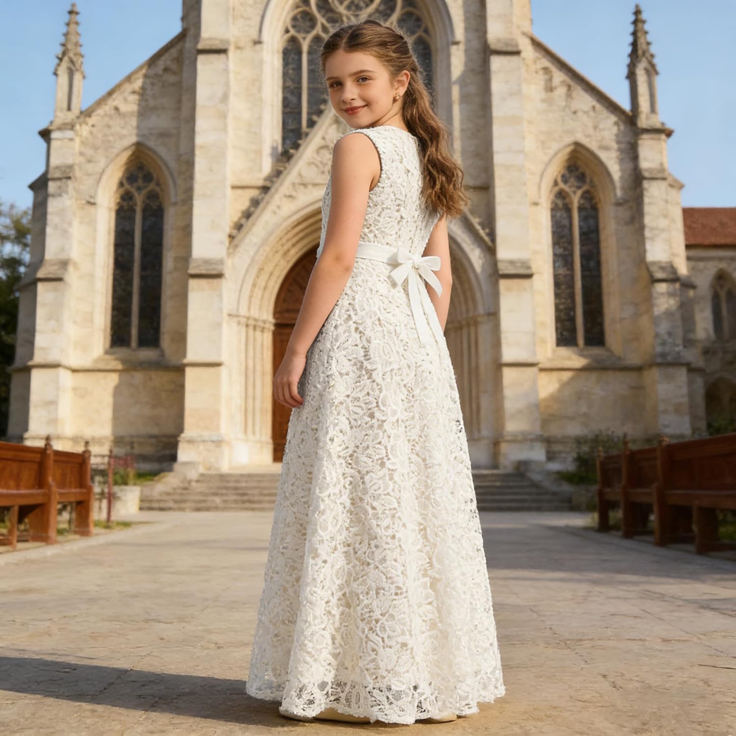 Vintage Lace Flower Girl Dress for Wedding Girls A -Line First Communion Dresses