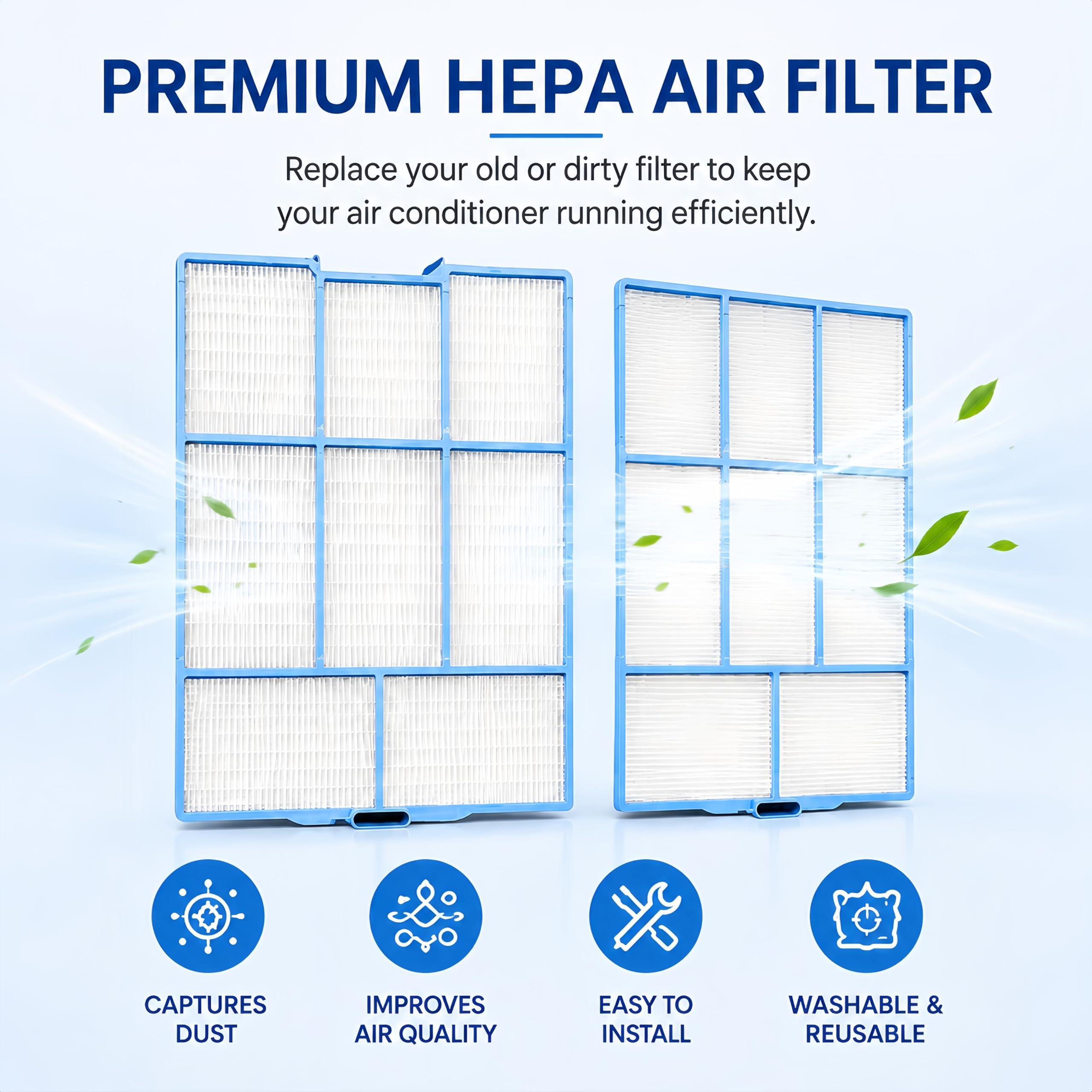 Filtro Condizionatore Compatibile con Hitachi Serie RAS, Lavabile e Riutilizzabile, Telaio in Plastica, 28.6x30.2x33 cm e 29.3x33 cm