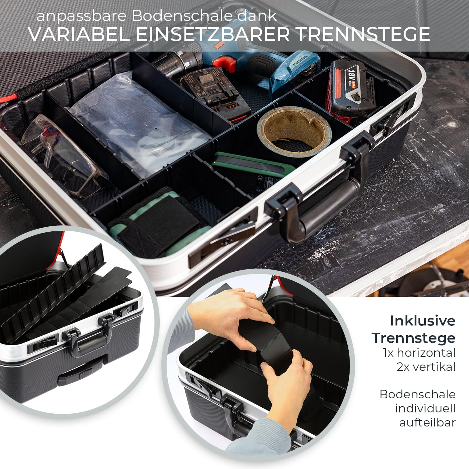 HMF 15602-02 Werkzeugtrolley leer, Werkzeugkoffer aus ABS-Kunststoff mit Rollen | 47 x 40 x 24,5 cm