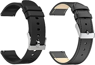 KALINCO 2-Pack Silicone & Leather Smart Watch Bands 20mm Adjustable Replacement Bands Straps for P22 P32 P36 Smartwatch