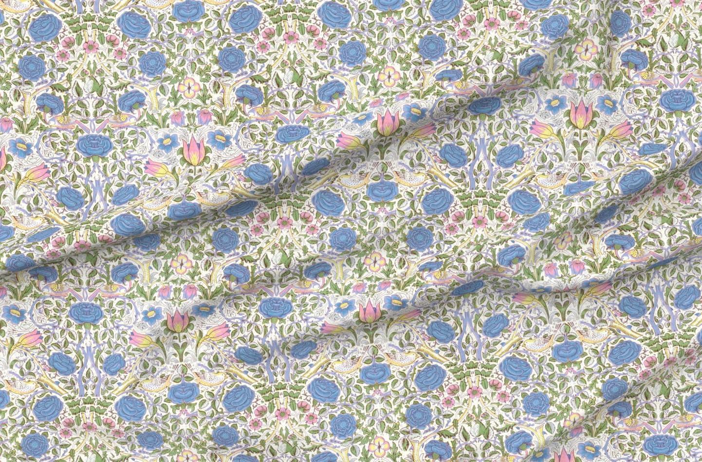 Spoonflower Fabric - Arts and Crafts William Morris Vintage Floral Historical English Printed on Petal Cotton Fabric by The Yard - Sewing Quilting