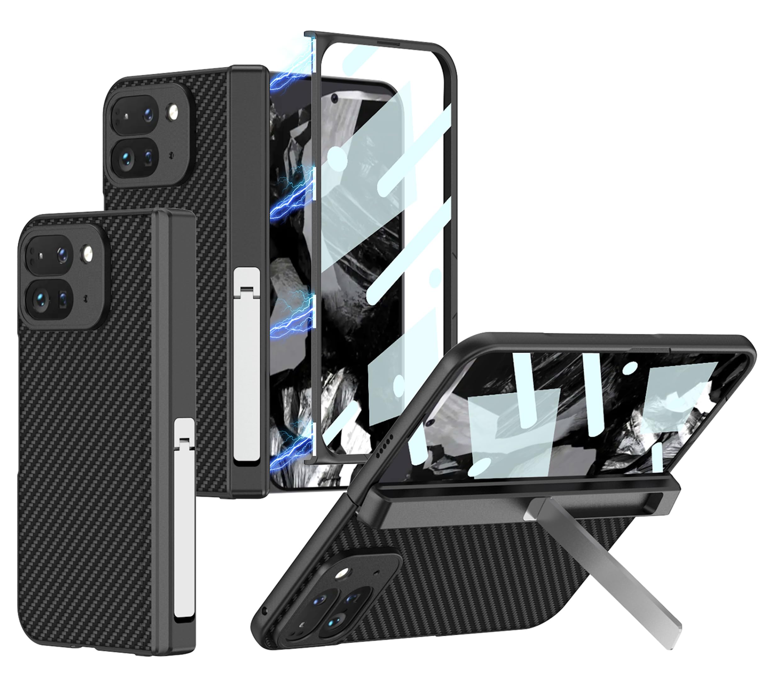 BOUNCEBACK Vegan Leather Case/Cover with Magnetic Hinge Protector & Metal Kick Stand for Google Pixel 9 Pro Fold/Pixel 9 Pro Fold Case Cover - Carbon Black (B0DJ321WZF) Amazon Price History, Amazon Price Tracker