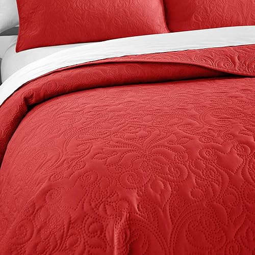 Miniatura 4 de Chic Home Sachi - Juego de edredón de 3 piezas con diseño de pergamino floral, fundas de almohada incluidas, Queen, ladrillo