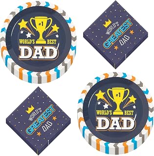 HOME & HOOPLA Best Dad Paper Dinner Plates and Beverage Napkins for First Time Fathers & Father's Day Parties (Serves 16)