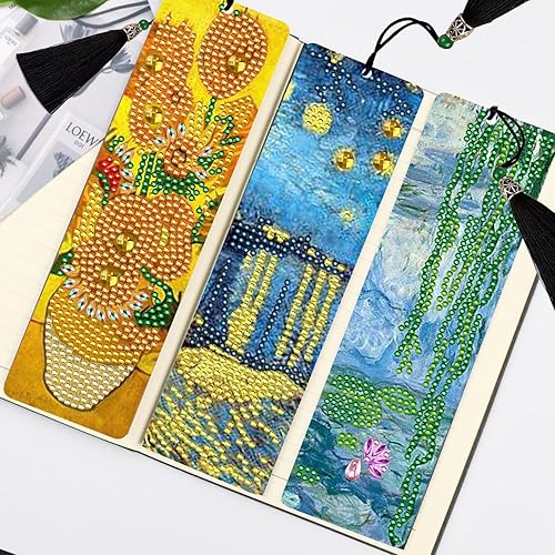 Miniatura 6 de Van Gogh - Marcapáginas de pintura de diamantes, girasol y noche estrellada sobre el ródano. Arte de diamantes de imitación de cristal de taladro