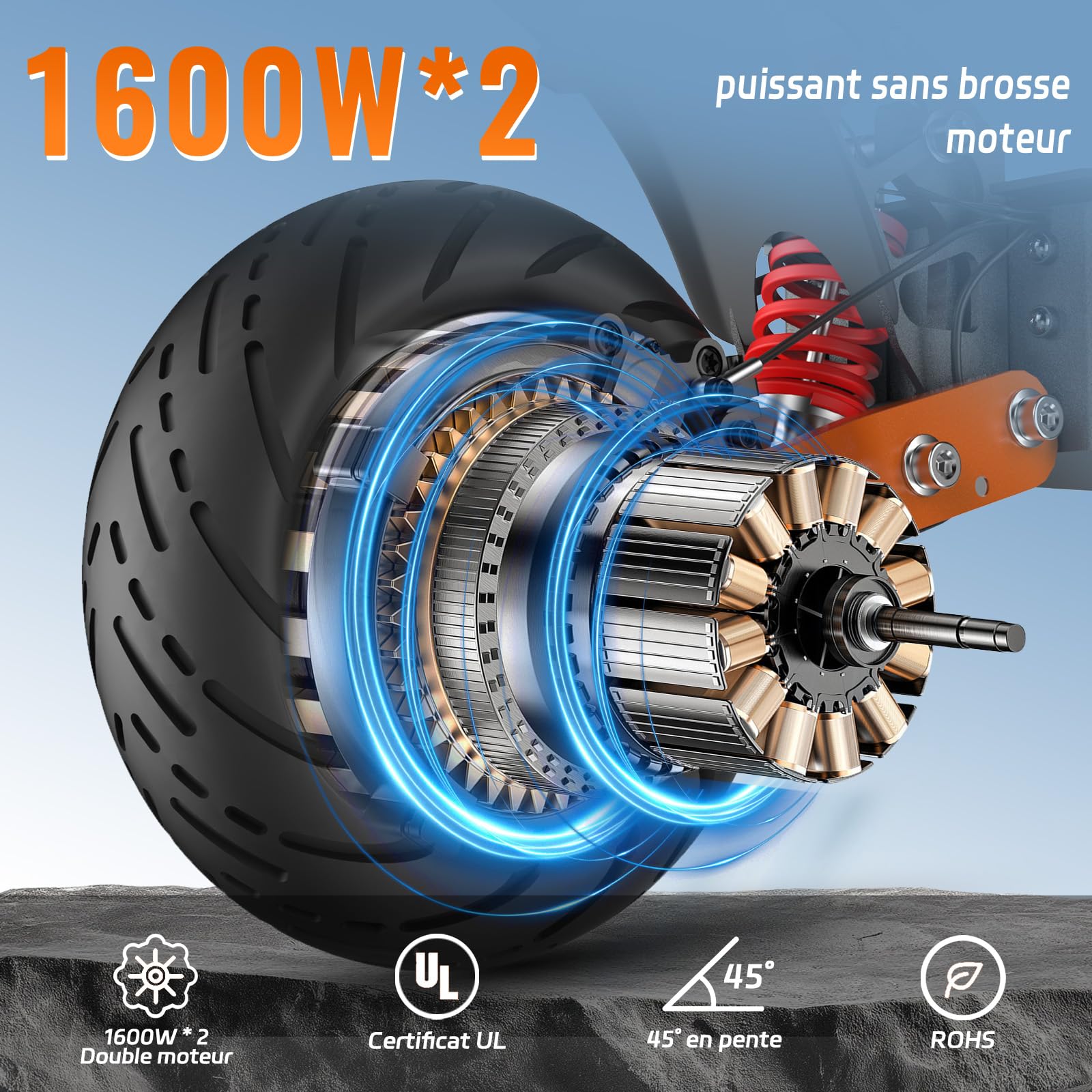 JAYSIMXIN Trottinette Electrique Adulte Puissante Trottinette Électrique Adulte Scooter,10 Pouces Trottinette électrique Tout Terrain, Batterie au Lithium 52V 36Ah,130 km