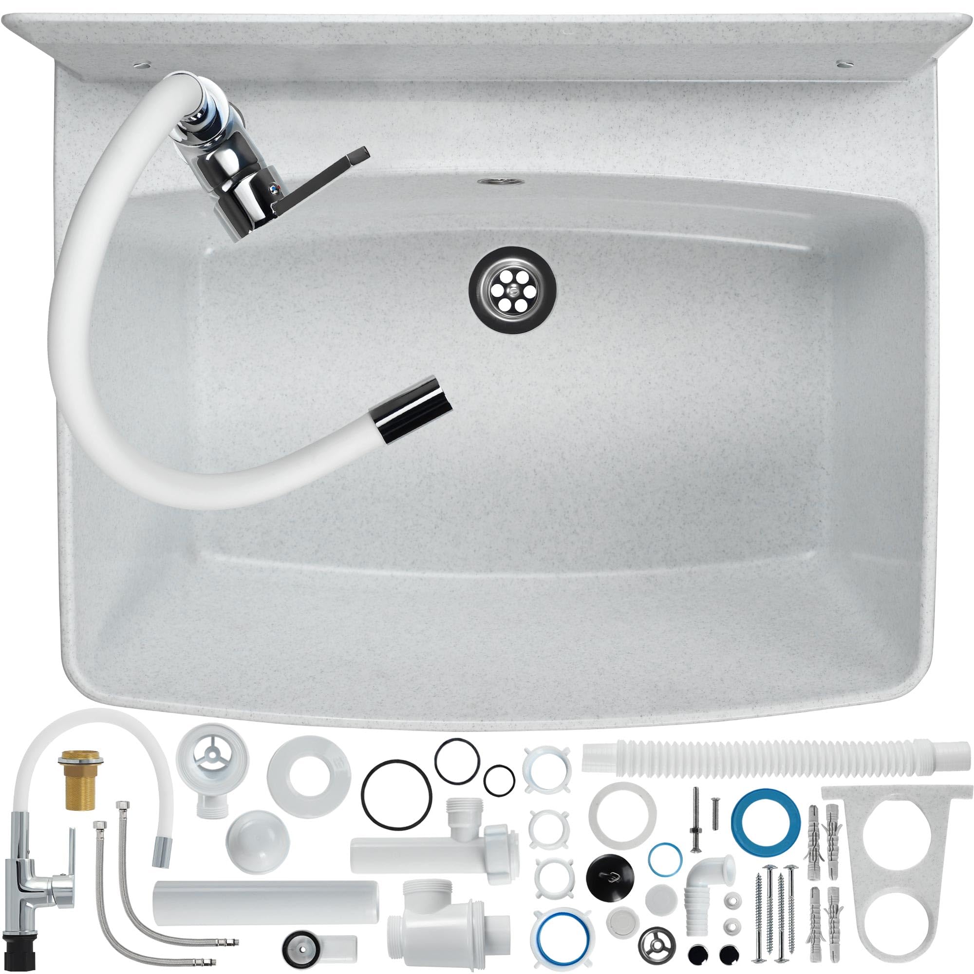 KADAX gospo Lavabo de jardin, 55 x 42 x 22,5 cm, en polystyrène de qualité supérieure, avec technologie Easy-Clean, pour le jardin, blanc, batterie élastique