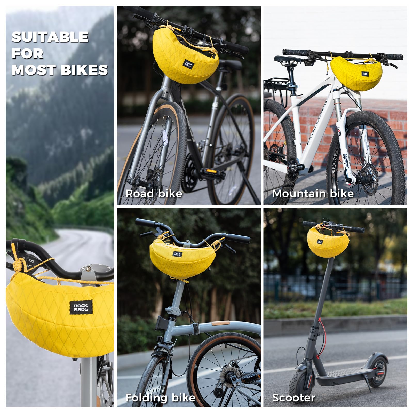 ROCKBROS Borsa da Manubrio per Bicicletta 1,8 L, Borsa a Tracolla Leggero Crossbody Bag, Adatta per Mountain Bike, Bici Pieghevoli, Monopattino e Pendolarismo, Giallo