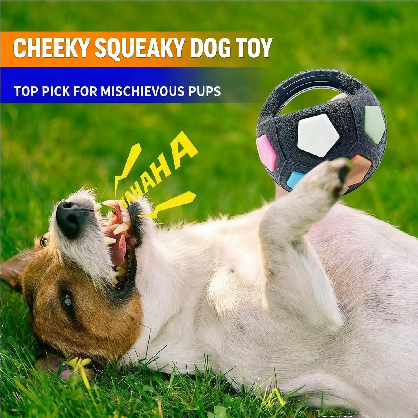 The Mellow Dog Calming Ball with Handle,Squeaky Dog Toy,Interactive Toss,Dogs Football Toy for Water Play,Training & Outdoor Games(Without Squeaky Tennis Ball Inside) (Black)