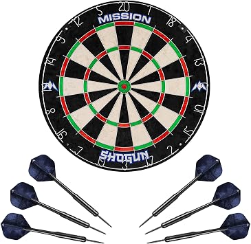 Mission Darts | Shogun Set | Endurance Premium Sisal Dartboard with Round Wire Design | Includes 2 Sets of Steel Tip Darts.