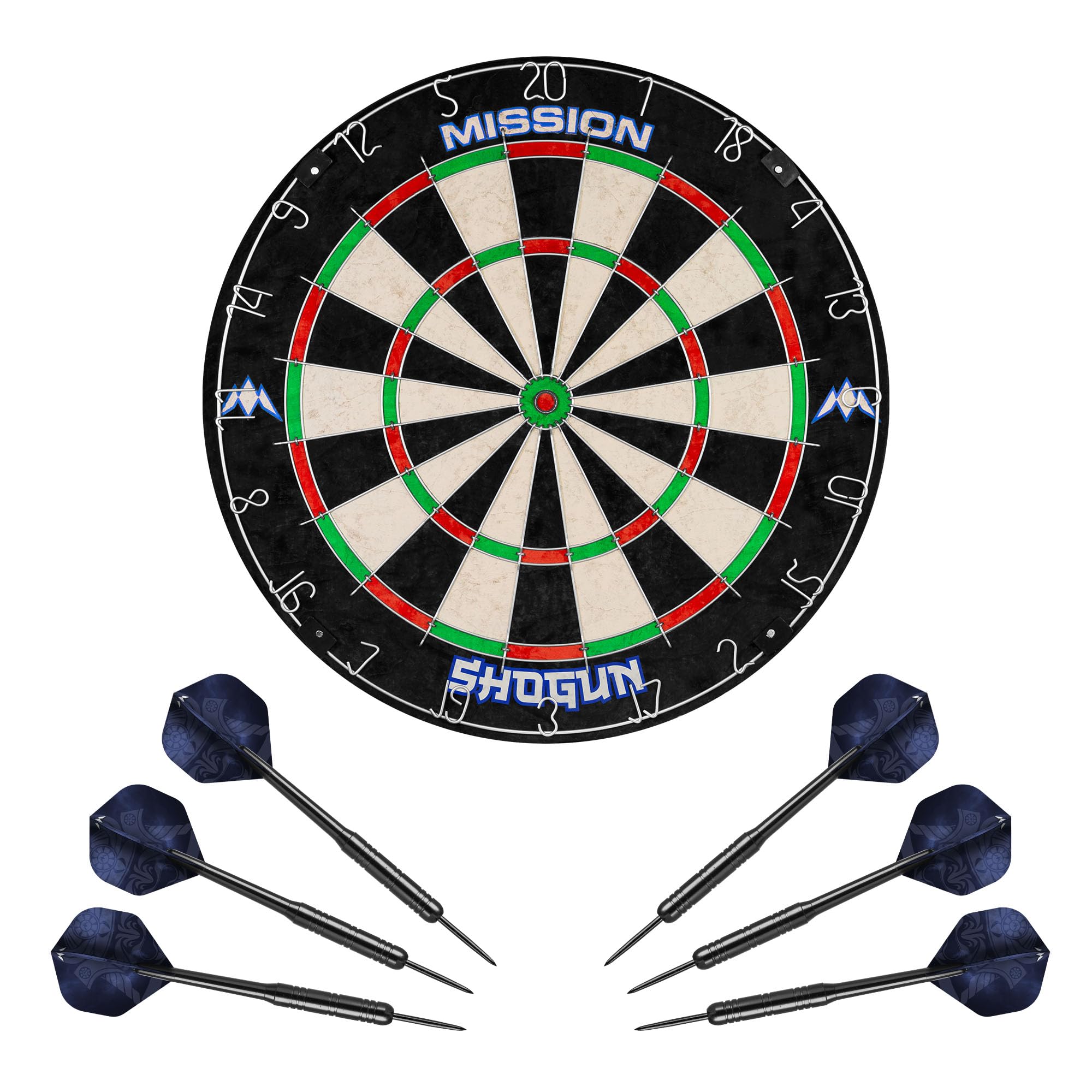 Mission Darts Shogun Dart Board Set | Endurance Round Wire Sisal Dartboard Set Including 2 Sets of Steel Tip Darts