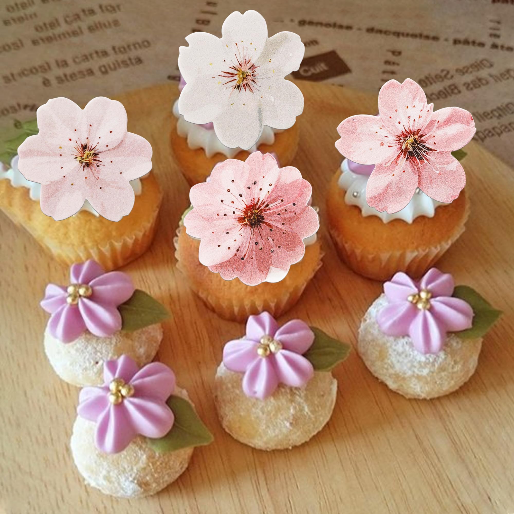 Bewudy 60 Pièces Décoration De Gâteau En Fleurs De Cerisier Fleurs Comestibles, Décoration Degâteau Enfleurs Decerisier Rose Décorationde Gâteau Enfleurs Decerisier Fleurs Comestibles Décoration