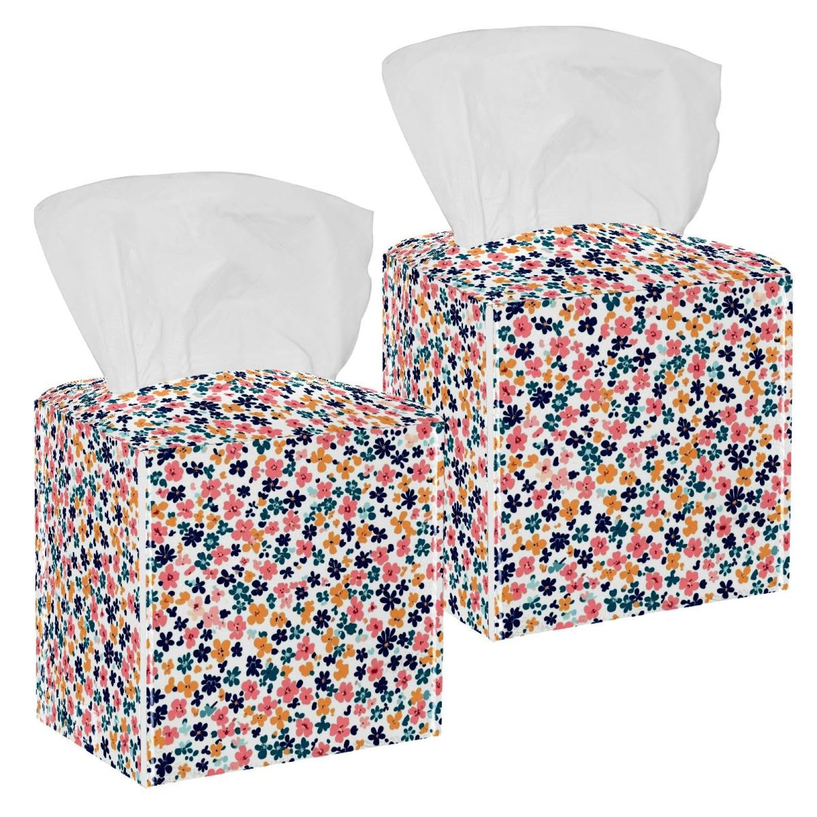 Boîte à mouchoirs en cuir floral pour voiture et salle de bain Lot de 2